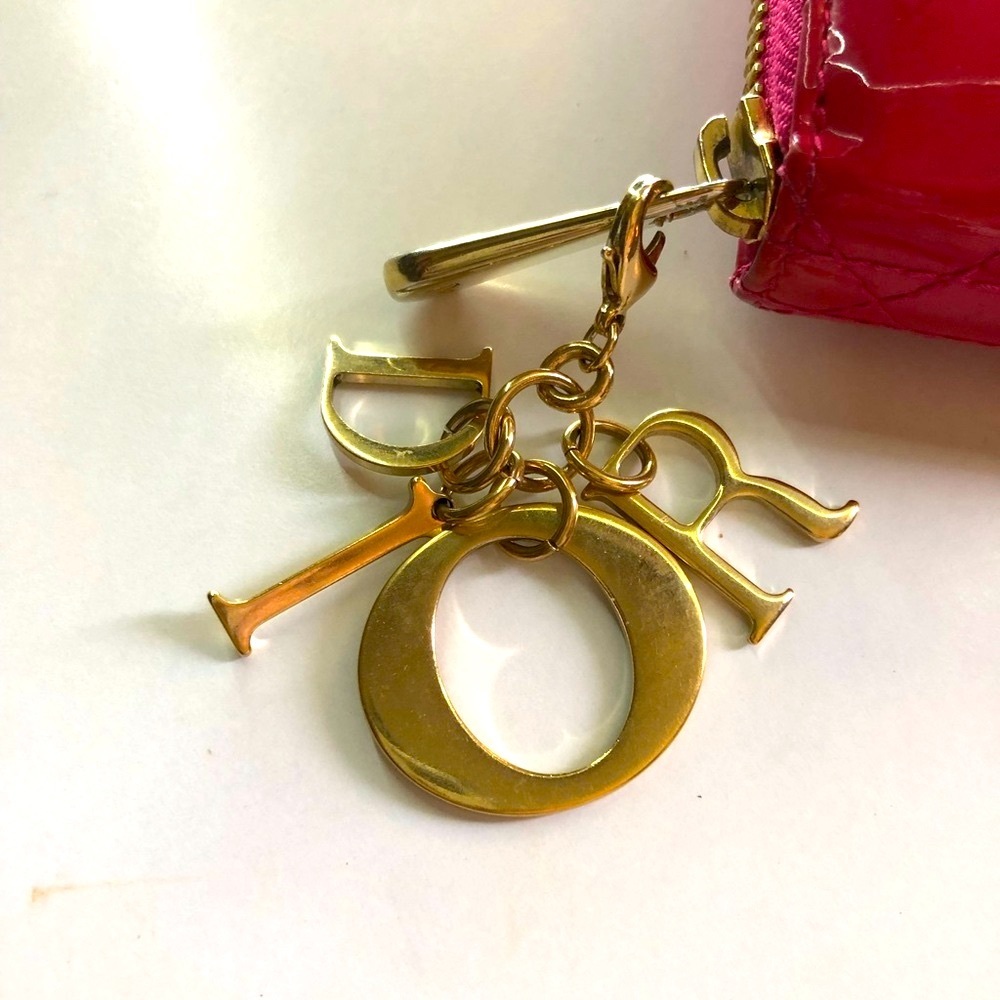 🩷 Lady DIOR Christian Dior Cannage Pink Patent Leather Long Zippy Wallet Charm - Picture 5 of 17